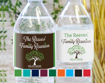 Personalized Family Reunion Water Bottle Labels | Custom Family Reunion Tree Decor Party Favors 9 colors | 24 100 or 250 Waterproof Stickers