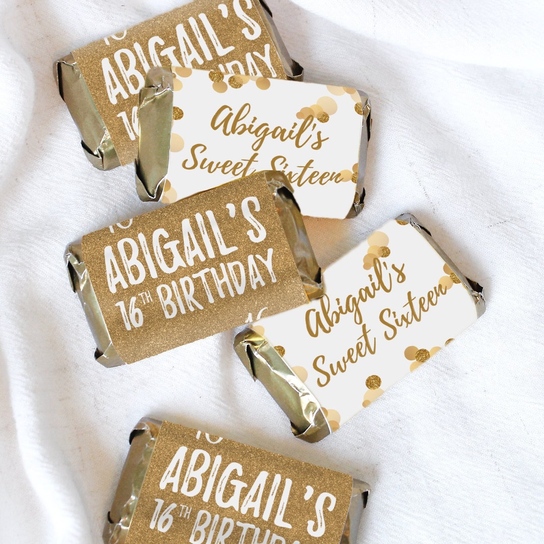 Personalized White and Gold Sweet 16 Birthday Mini Candy - Etsy