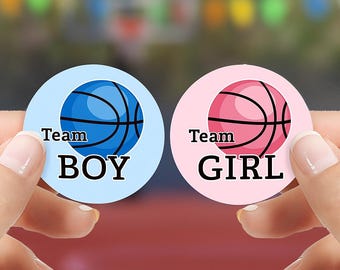 Pegatinas de baloncesto para revelar el sexo del bebé – 40 unidades, Equipo Niño o Equipo Niña, Rosa o Azul, Tiros Libres o Lazos Rosas, Fiesta de revelación de género, Tema deportivo