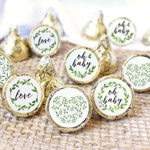 Greenery Baby Shower Chocolate Kiss Stickers, 180ct - Greenery Baby Shower Decorations - Gender Neutral Garden Theme Baby Shower Favors