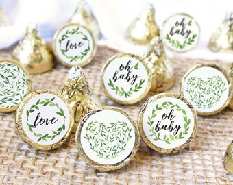 Greenery Baby Shower Chocolate Kiss Stickers, 180ct - Greenery Baby Shower Decorations - Gender Neutral Garden Theme Baby Shower Favors