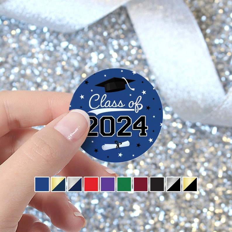 2024 Graduation Stickers 1.75 Circle Envelope Seals Party Favor Bag Labels Class of 2024 Stickers for Favors 10 School Colors image 1