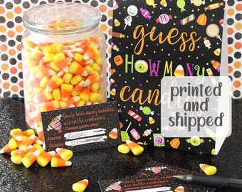 Halloween Candy Guessing Game – How Many Candies Game for Kids Party, Classroom, Office Contest, or Fall Festival Activity - 30 Cards