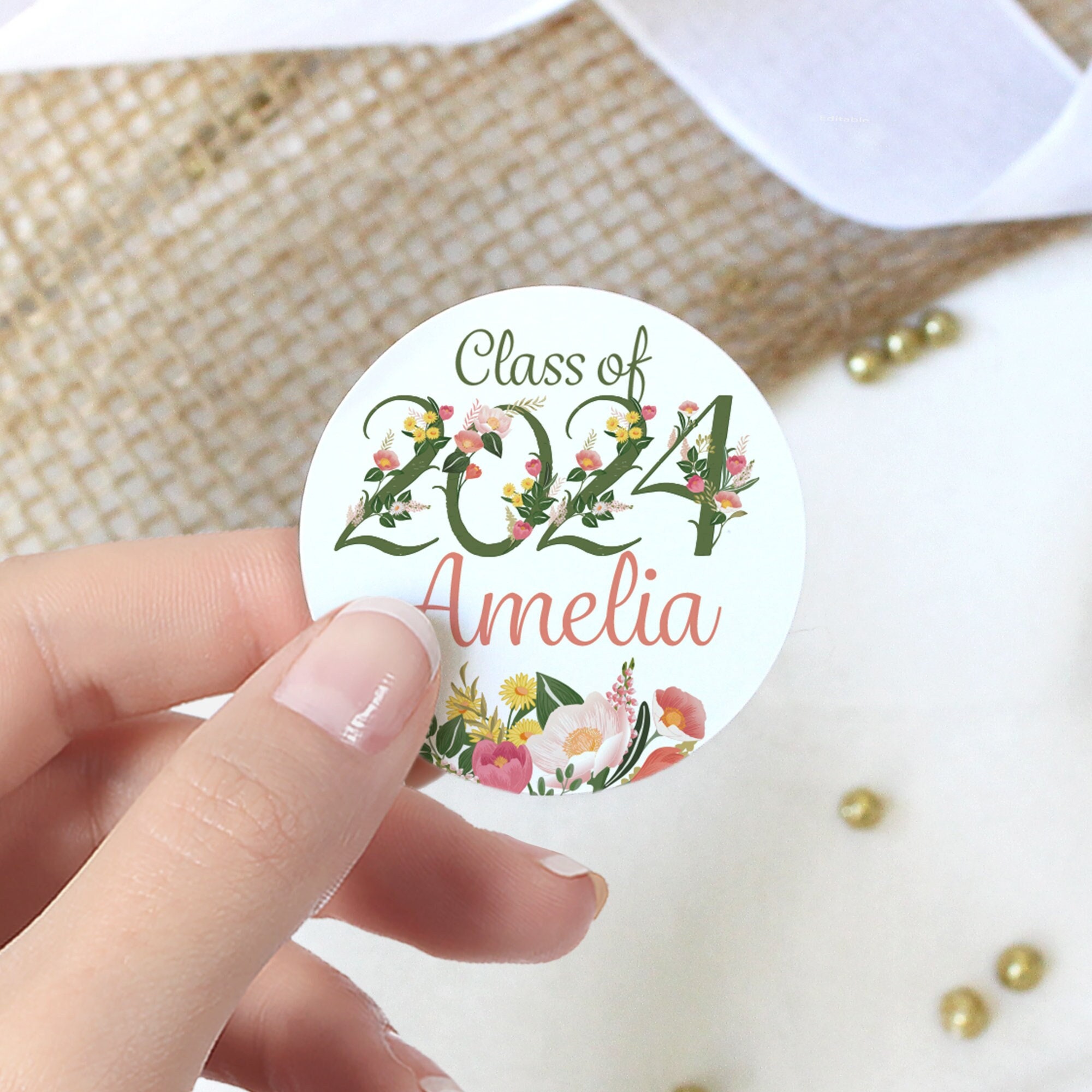 Distinctivs Black and Gold Graduation Class of 2024 Party Favor Stickers,  40 Labels