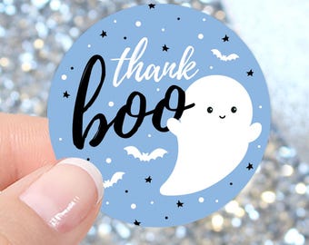 Blue Little Boo is Almost Due Boy Baby Shower Thank You Stickers, Fall Halloween Baby Shower Thank Boo Envelope Seals - 40 Stickers