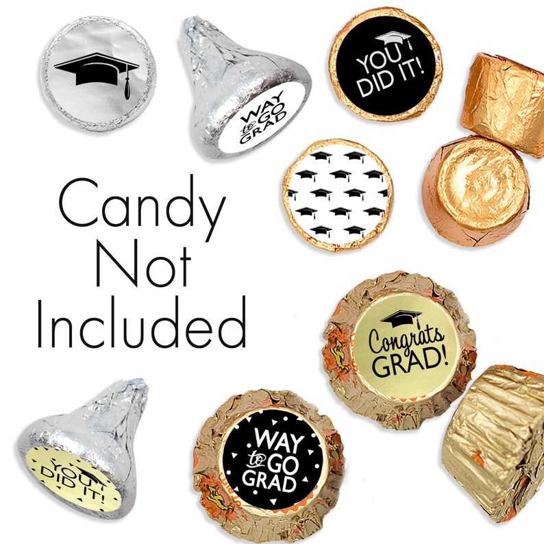 Graduation Hershey Kiss Stickers Black Gold &amp; Silver Foil | Etsy