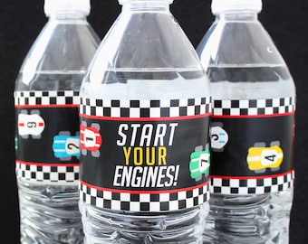 Race Car Party Water Bottle Favors, Kids Birthday Party Drink Favor, Racing Party Bottle Favor Labels, Start Your Engines Theme, 20 Stickers
