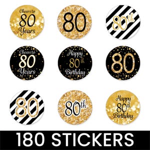 Pegatinas de chocolate con forma de beso para el 80 cumpleaños en negro y dorado, paquete de 180 unidades imagen 2