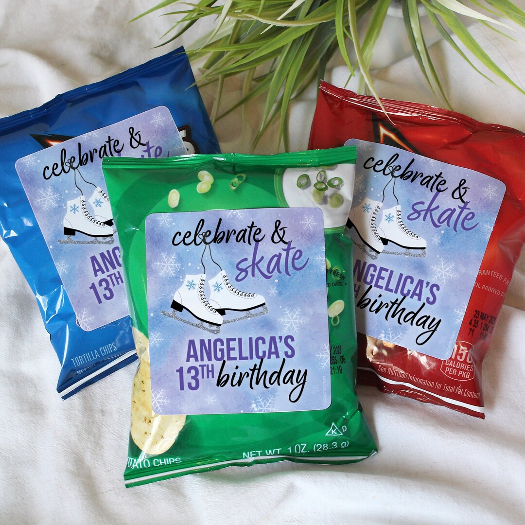 Personalized Ice Skating Birthday Party Snack Bag Labels Etsy