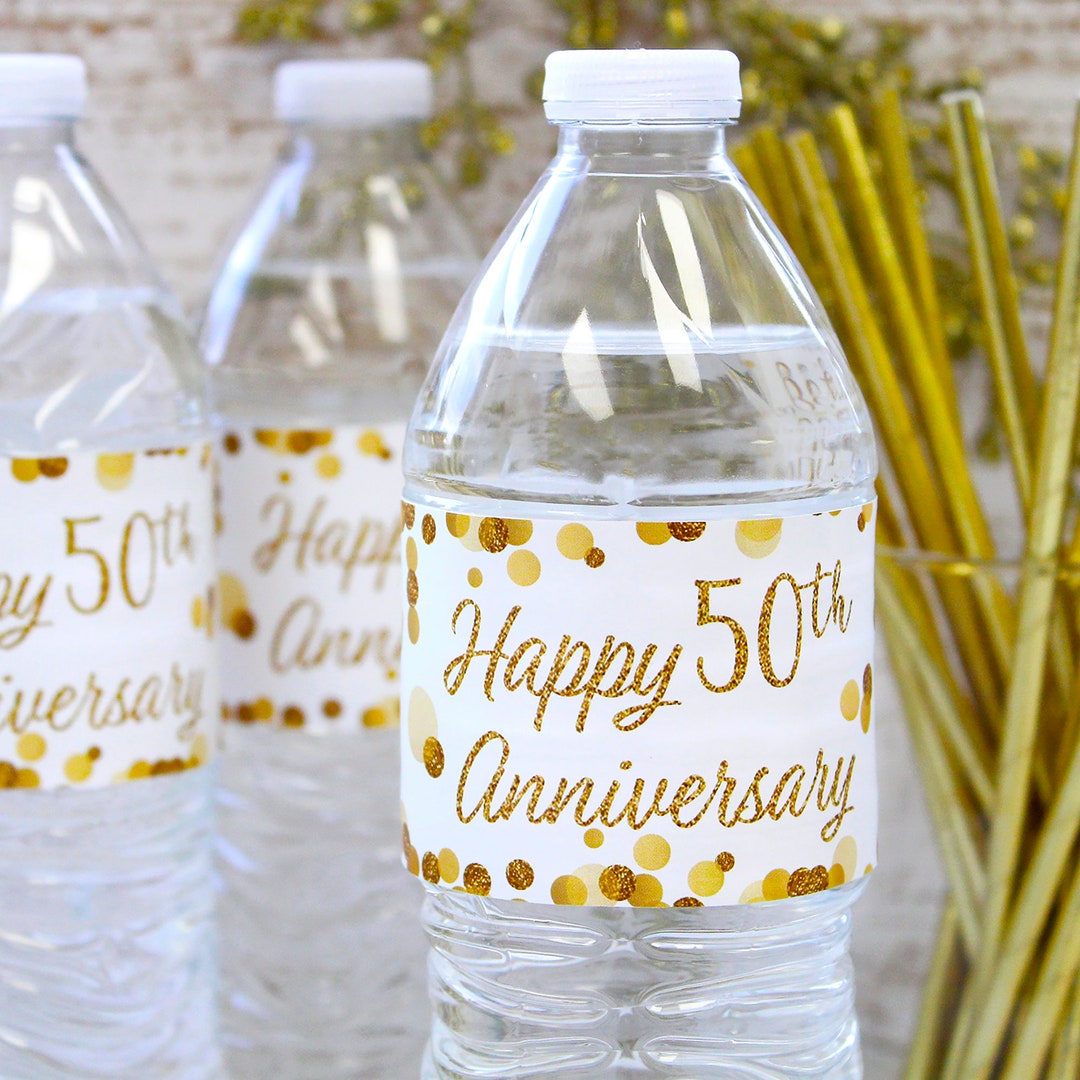 Happy 50th Anniversary Water Bottle Labels Golden Wedding Anniversary ...