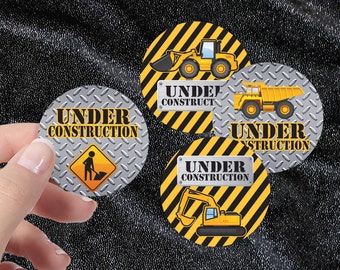 Construction Birthday Party Favor Stickers | Under Construction Themed Favor Decorations, 40 ct Round Labels | Boy's Birthday Party Idea