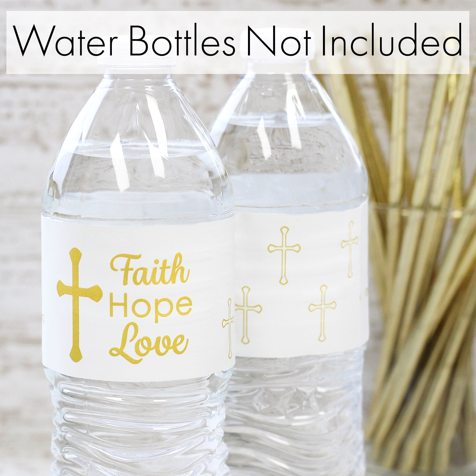 Baptism Water Bottle Labels Gold Cross Baptism Favors Faith Etsy