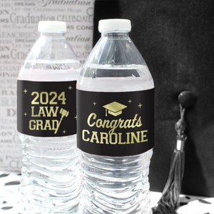 Personalized Law Degree Graduation Water Bottle Labels, Law School Graduate Decor Stickers, Custom Party Supplies Class of  2024