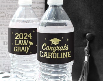 Personalized Law Degree Graduation Water Bottle Labels, Law School Graduate Decor Stickers, Custom Party Supplies Class of  2024