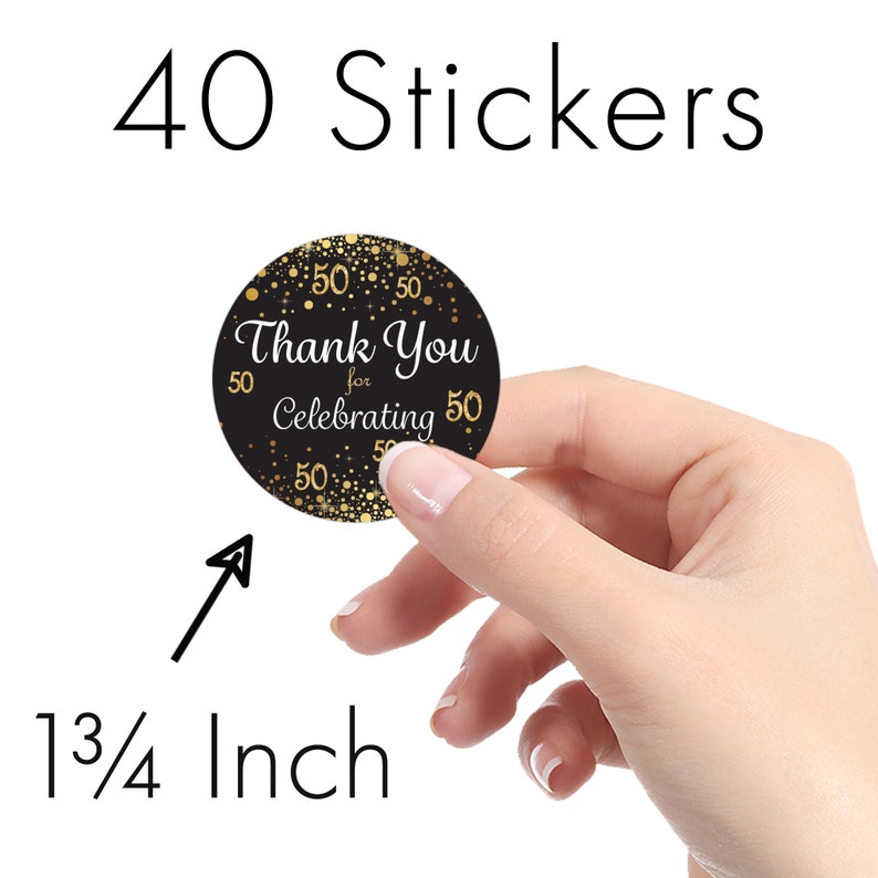 50th Birthday Thank You Stickers 1.75 Black and Gold - Etsy