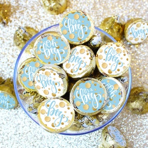 Boy Baby Shower Chocolate Kiss Stickers, Blue and Gold (180ct)