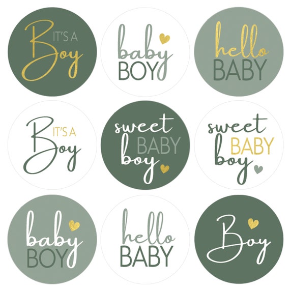 Green and Gold Baby Shower Party Favor Stickers, Sweet Baby Boy