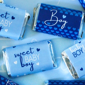 It&#39;s a Boy Blue Baby Shower Candy Wrapper for Miniatures Chocolate Bars, 42 Stickers, Navy Blue Sweet Baby Boy Baby Shower Labels