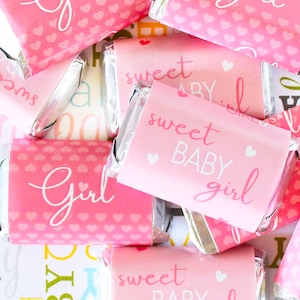 Pink Baby Shower Party Favors Stickers, It&#39;s a Girl Miniatures Candy Bar Wrappers, Pink Candy Labels for Sweet Baby Girl - 42 Count