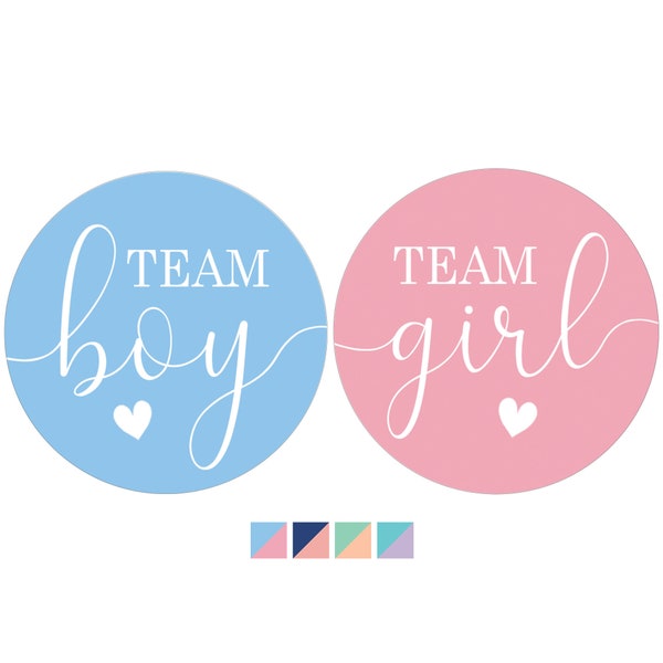 Team Boy or Team Girl Stickers - Baby Gender Reveal Party Stickers - Pink or Blue | Teal or Purple | Navy or Blush | Mint or Peach - 40ct