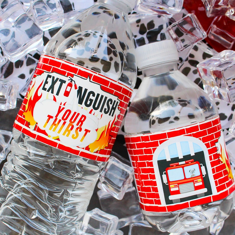 Firefighter birthday party water bottle labels.