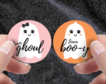 Ghost Team Boo-y or Ghoul Baby Gender Reveal Stickers, Halloween Themed Pink Girl and Orange Boy, Little Boo Spooky Labels - 40 Count