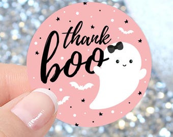 Pink Little Boo is Almost Due Girl Baby Shower Thank You Stickers, It's a Ghoul Halloween Fall Baby Shower Thank Boo Envelope Seals - 40ct
