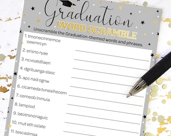 Graduation Word Scramble Game, Grad Party Table Activity, Class of 2026 Graduation Game for Teens & Adults, 25 Count