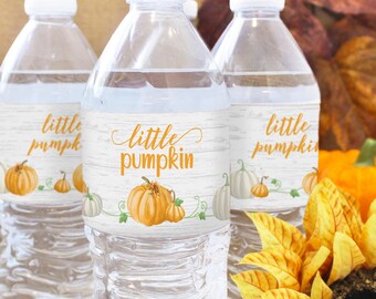 Little Pumpkin Baby Shower Water Bottle Labels, Waterproof Stickers, Orange Pumpkin Fall Thanksgiving Baby Shower Water Bottle Wraps, 20ct