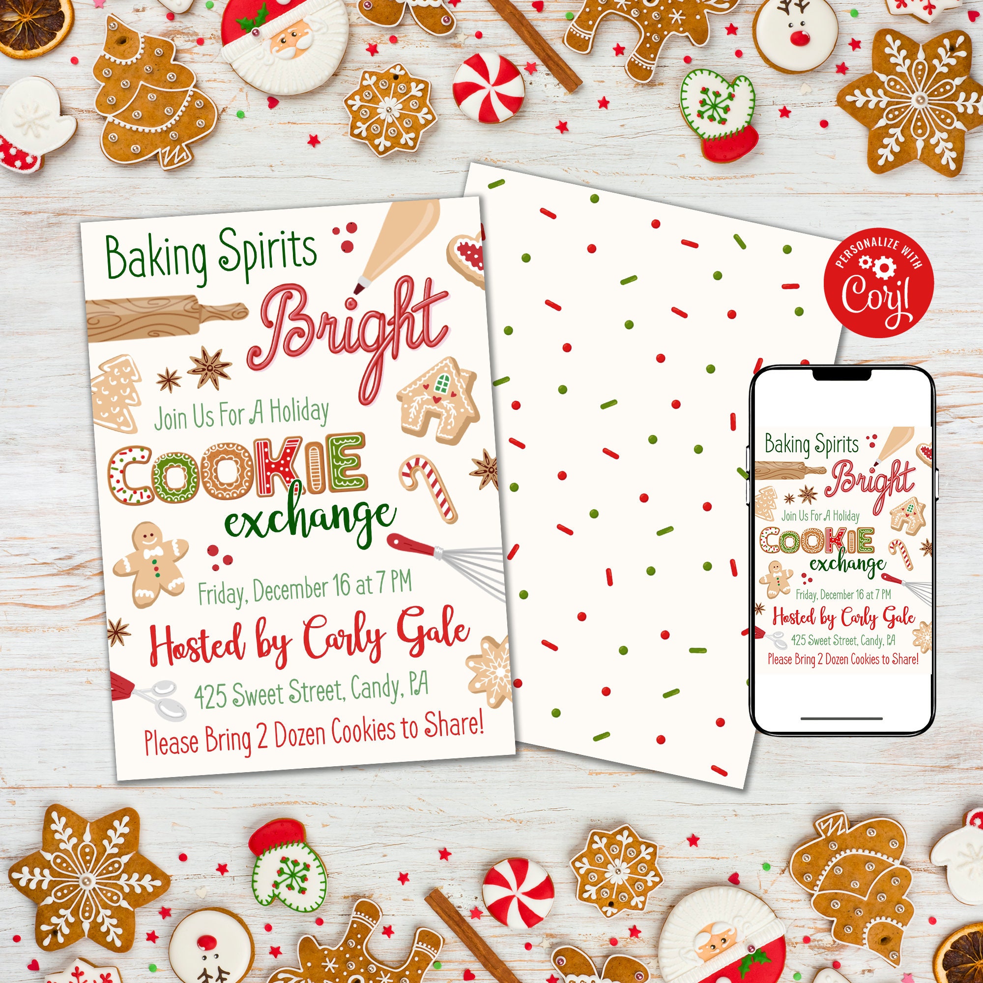 Christmas Cookie Exchange Party Invitation Digital Invite pic