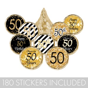 50th birthday decorations black and gold chocolate kisses drops party sticker labels for him or her180 stickers in included