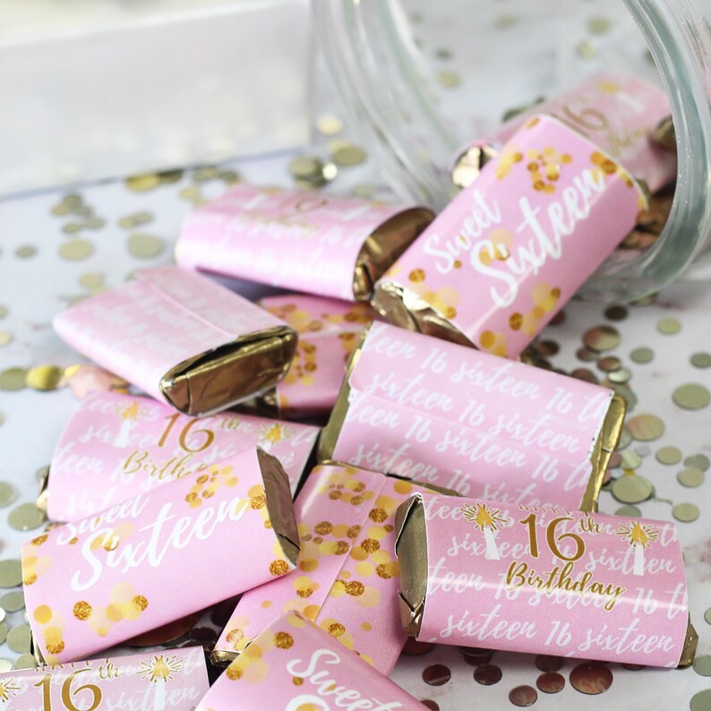 Sweet 16 Hershey Miniature Bar Wrapper 45ct Pink And Gold Etsy
