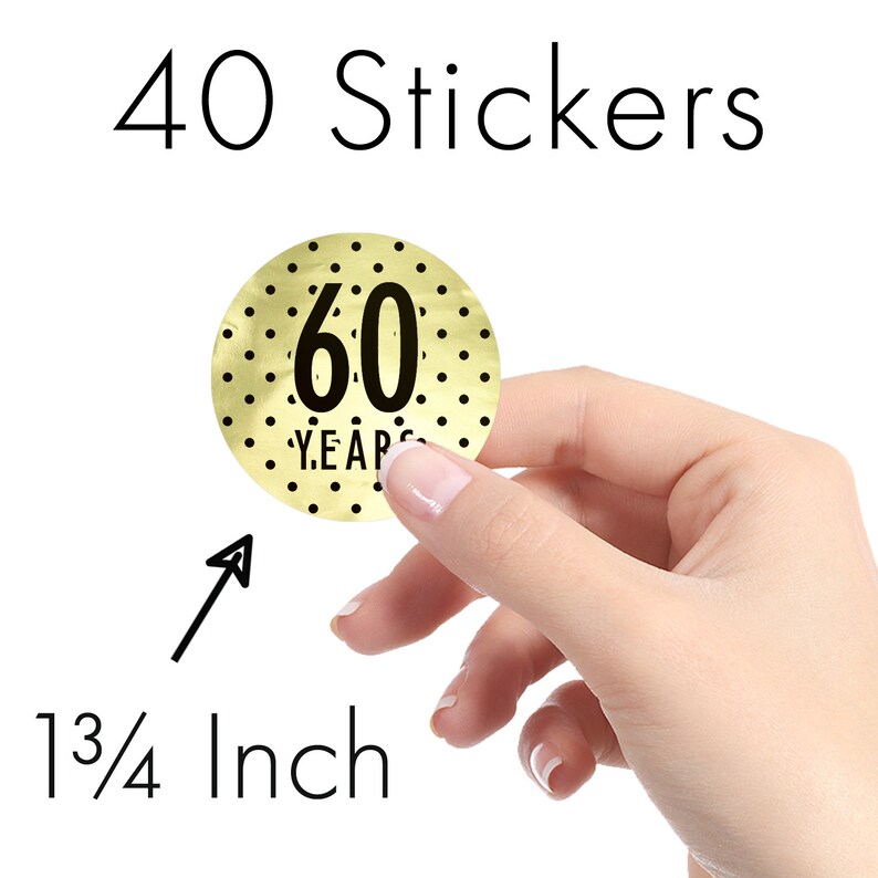 40 Count Shiny Foil Birthday Decorations Black and Gold 60th Happy Birthday Party Favor Bag Labels 60th Birthday Envelope Stickers