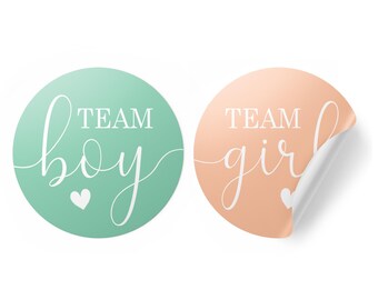 Pegatinas para revelar el sexo del bebé en tonos menta y melocotón, etiquetas para votar por el equipo niño o el equipo niña, ¿Será niño o niña? - 40 unidades