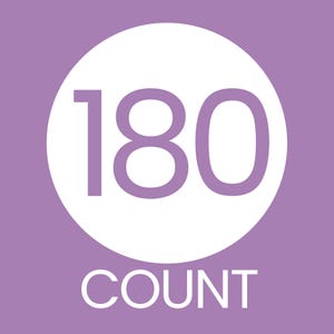 May include: A white circle with the number "180" in a bold, sans-serif font, centered on a light purple background. Below the circle, the word "COUNT" is written in white, also in a sans-serif font.