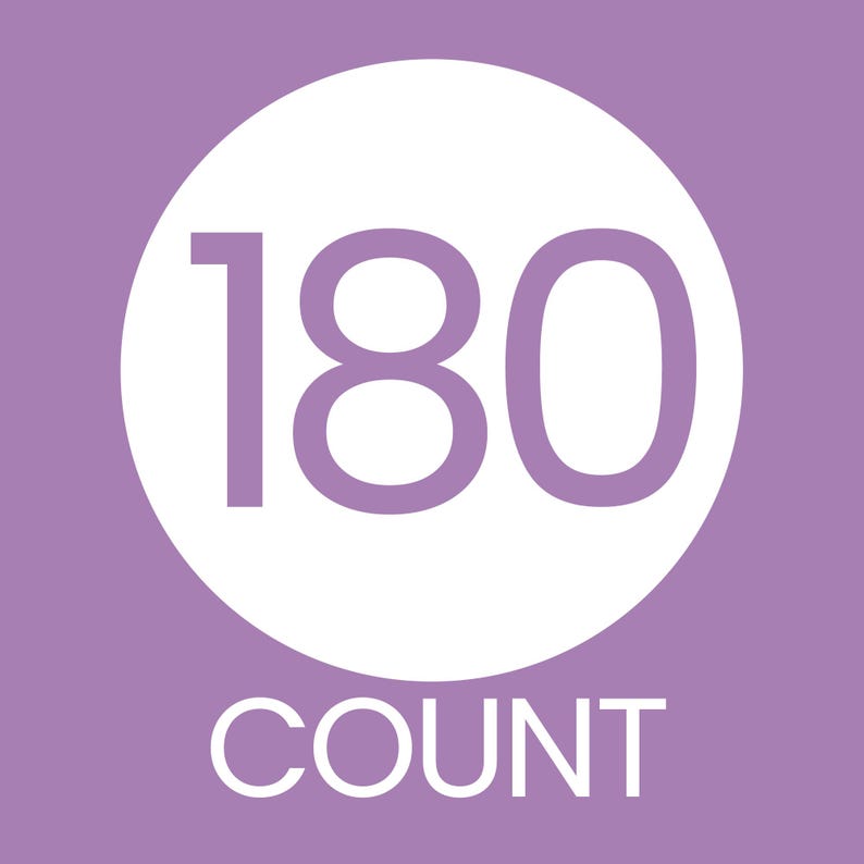 May include: A white circle with the number "180" in a bold, sans-serif font, centered on a light purple background. Below the circle, the word "COUNT" is written in white, also in a sans-serif font.