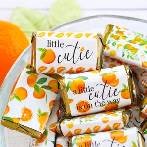 Little Cutie Baby Shower Decorations, Cutie Orange Baby Shower Favor, Neutral Baby Shower Theme - Candy Wrapper for Miniature Chocolates