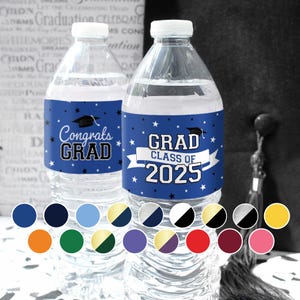 2025 Graduation Water Bottle Labels, Class of 2025 Graduation Party Favors, Grad Decorations, Waterproof Stickers, 17 School Colors - 24 Ct