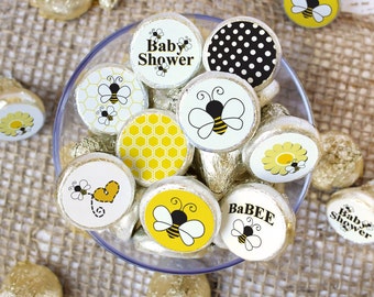 Bumble Bee Baby Shower Party Decorations - Bee Baby Shower Favors - Babee Gender Neutral Round Sticker Labels for Chocolate Kisses - 180ct