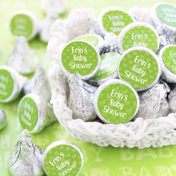 Personalized Lime Green Baby Shower Chocolate Kiss Sticker, Girl or Boy