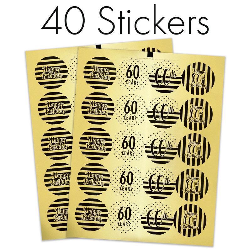 40 Count Shiny Foil Birthday Decorations Black and Gold 60th Happy Birthday Party Favor Bag Labels 60th Birthday Envelope Stickers