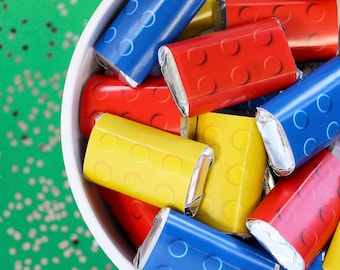 Building Blocks Birthday Party Mini Chocolate Candy Bar Stickers - 42 Labels, Building Blocks Birthday, Boy Birthday Party Favors