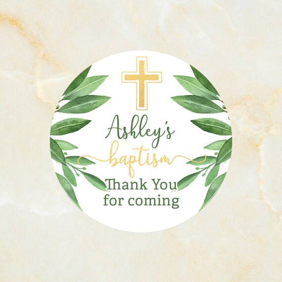 Greenery Baptism Thank You Stickers Personalized Baptism Favors