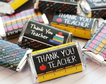 Teacher Appreciation Week Candy Bar Wrappers for Miniature Chocolates | Thank You Teachers Favor Idea | End of the Year Teacher Idea - 45 Ct