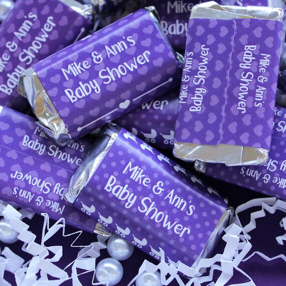 Purple Personalized Mini Candy Bar Baby Shower Sticker Wrappers with