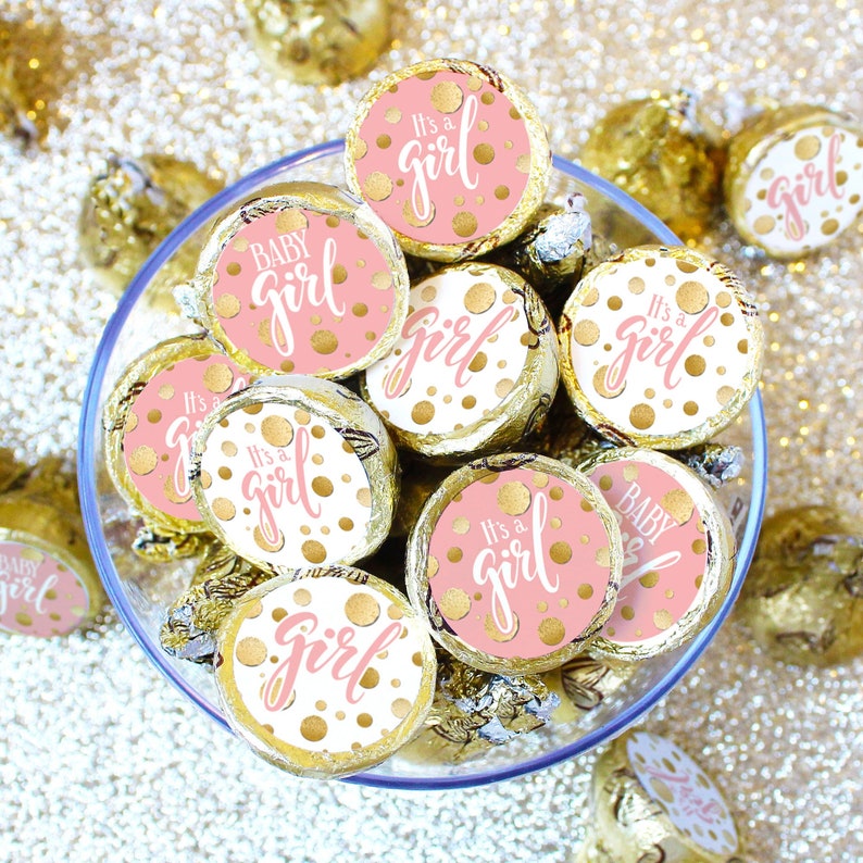 pink it's a girl hershey kiss stickers