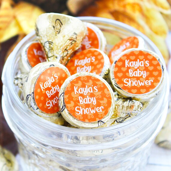Personalized Orange Baby Shower Chocolate Kiss Sticker, Girl or Boy
