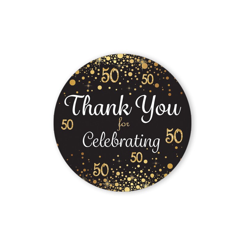 50th Birthday Thank You Stickers 1.75 Black and Gold Etsy