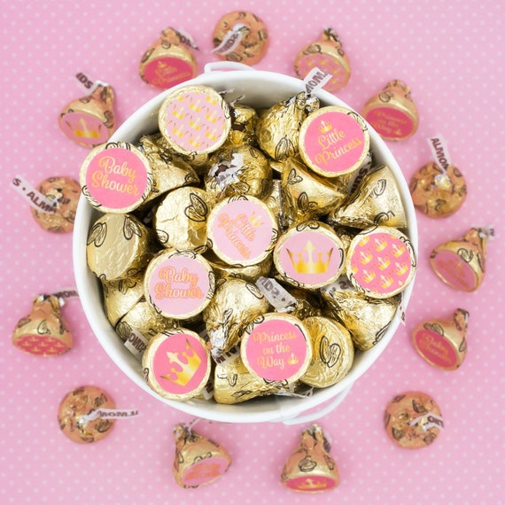 Little Princess Baby Shower Hershey Kiss Stickers, 324ct - Pink and Gold Baby Shower Decorations - Royal Princess Baby Shower Favors Il_570xn