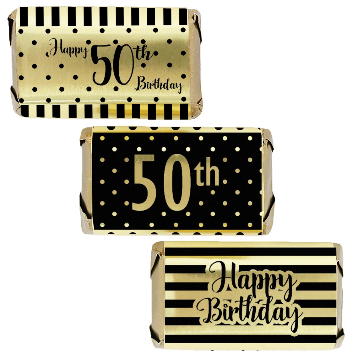 Black and Gold 50th Birthday Party Mini Candy Bar Wrapper | Etsy